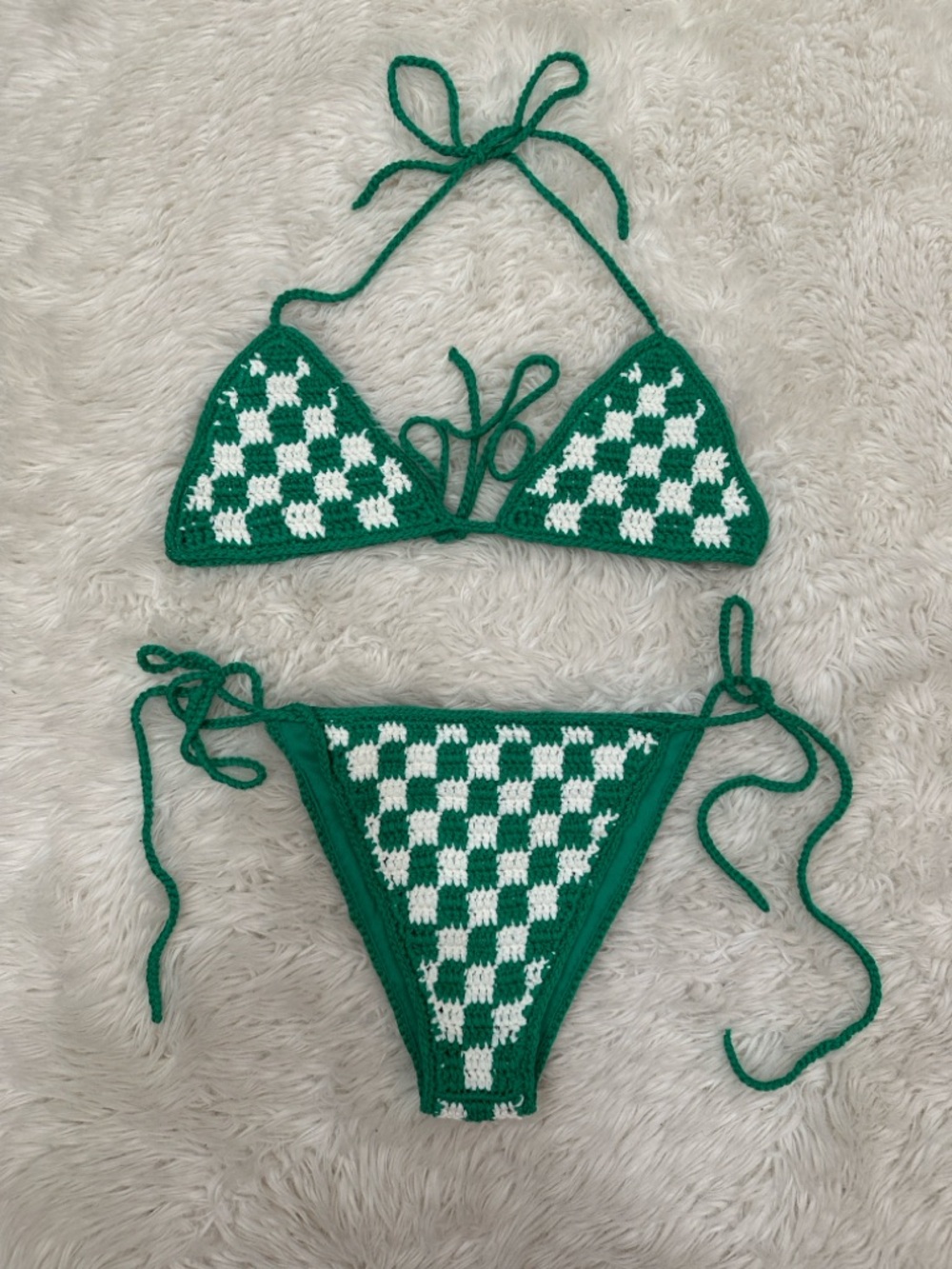 beginning boutique crochet checkered bikini set